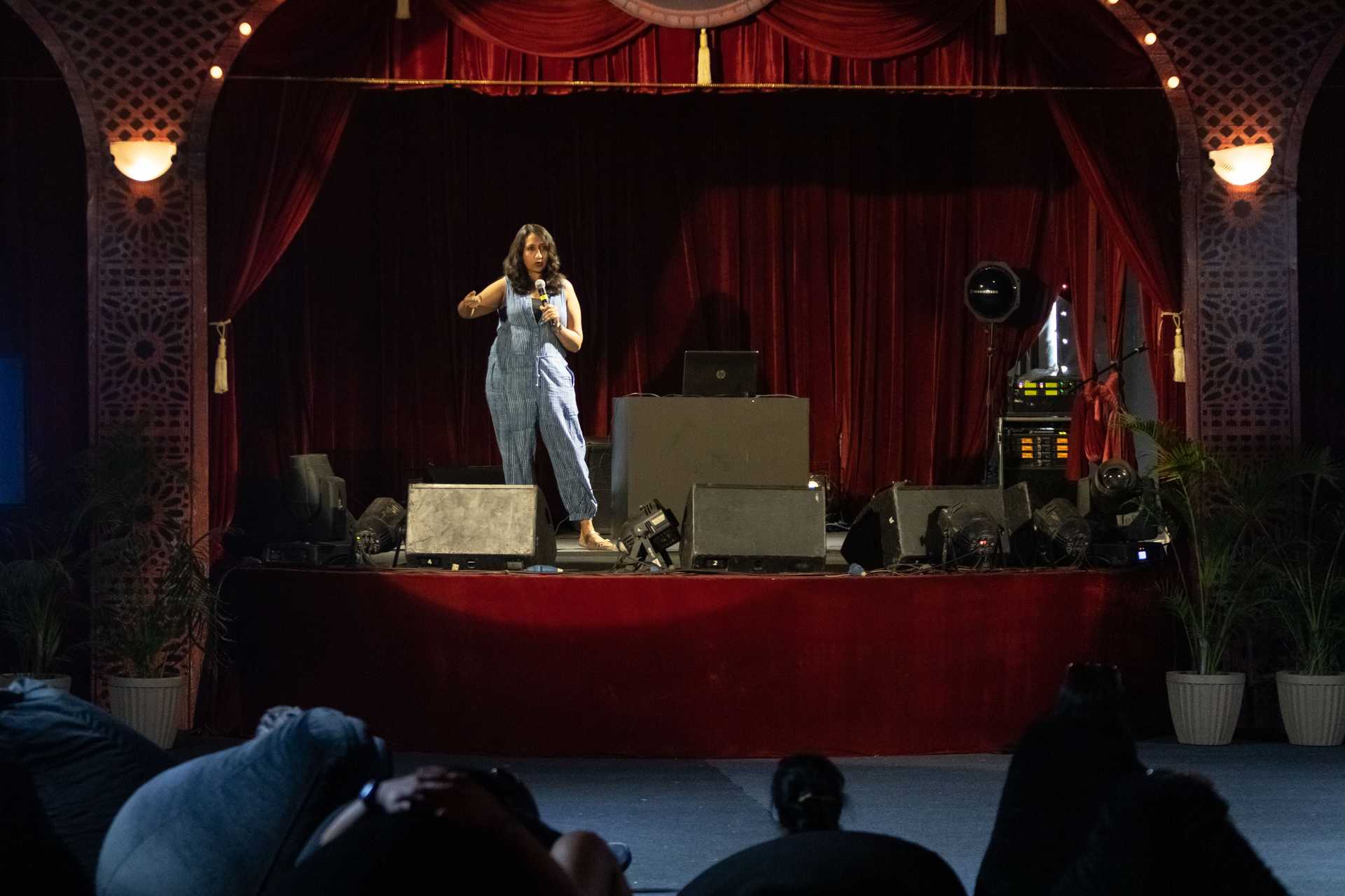 Architect and social activist Swati Janu addresses the audience during Magnetic Words at The Peacock Club - Image credit - Polina Schapova